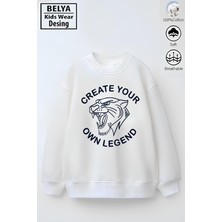 Belya Kids Wear Tam Kalıp Oversize Erkek Çocuk Pamuğa Pamuk 3 Iplik Kumaş Kaplan 2 Karakter Tasarım Sweatshirt