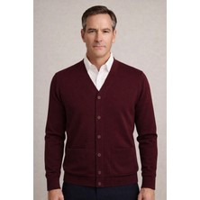 BURSPA Mevsimlik Cepli Düz Ince Yün Bordo Baba Ceket