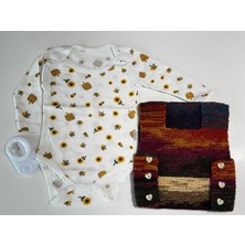 1 Yaş / El Örgüsü Kırçıllı Yelek ile Zıbın ve Babet Çoraptan Oluşan Hediye Seti