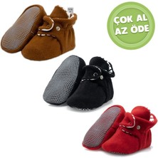 Ella Bonna Kaydırmaz Taban Bebek ve Çocuk Polar Panduf, Organik Pamuk Iç Astar Ev ve Kreş Patiği - 3'lü Paket