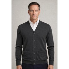 BURSPA Kışlık Cepli Düz Ince Yün Koyu Gri Baba Ceket