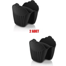 Trend Home Life 2 Adet Silikon Fırın Eldiveni Isı Yalıtımlı Mikrodalga Fırın Tencere Tepsi Tutmaç Seti Siyah