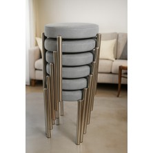 Berawond Bera Metal Silinebilir Tay Tüyü Kumaş Tabure (6 Adet-Montajlı Gönderim)