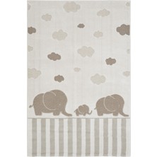 Cool Halı Smile Krem Bej Bulut Desenli Yumuşak Parlak Doku Makine Dokuma Kolay Temizlenen Bebek Çocuk Oda Halı