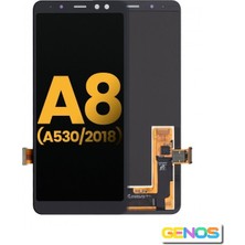 Genos Samsung Galaxy A8 2018 A530 LCD Ekran Dokunmatik Siyah OLED Üstün Kalite Çıtasız