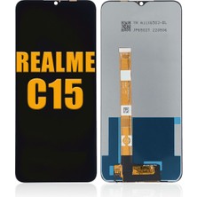 Genos Realme C15 LCD Ekran Dokunmatik Siyah Çıtasız A Plus Kalite