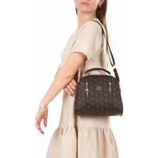 Sannora Bags Kadın Desenli Çapraz Askılı Omuz  ve El Çantası Kahverengi