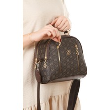 Sannora Bags Kadın Desenli Çapraz Askılı Omuz  ve El Çantası Kahverengi