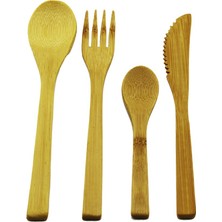 Go İthalat 4PCS  AHŞAP BAMBU MUTFAK SETİ  2 KAŞIK - ÇATAL - BIÇAK