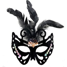 Vice Avm Siyah Renk Siyah Süet Kaplama Tüylü Kelebek Figür Parti Maskesi 24x18 cm (4915) GO-53-vice/(1395) 04096