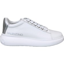 Valentino Kadın Kalın Tabanlı Deri Sneaker - Beyaz/gümüş