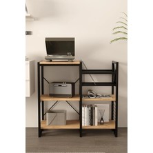 Boz Concept Home Ev Mobilya Düzenleyici Plaklık Dekoratif Metal Gövdeli Ahşap Raflı Pikap Gramafon Plak Düzenleyici