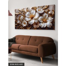 Evine Moda Gold Detaylı Beyaz Çiçek Tek Parça Kanvas - Canvas Tablo