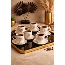 Yzhome 6 Kişilik 12 Parça Porselen Hayat Ağacı Platin Gümüş Kabartma Motif Kahve Fincan Takımı 100 ml