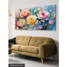 Evine Moda Sulu Boya Görünümlü Sarı ve Pembe Çiçek Tek Parça Kanvas - Canvas Tablo