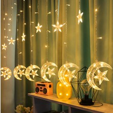 Rkm Store Ay Yıldız Perdeled 8 Modlu Hilal Yıldız Figürlü Fişli Eklemeli Günışığı Dekoratif Ramazan Aydınlatma