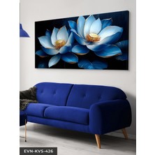 Evine Moda Gold Detaylı Mavi Çiçek Tek Parça Kanvas - Canvas Tablo