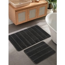 Konfor Halı Doğal Kaymaz Taban Banyo Paspas Set Yumuşak Dokulu Su Emici Yıkanabilir Yeni Çizgili Set 50X80-50X40