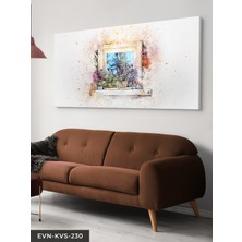 Evine Moda Çizim Çiçekli Pencere Tek Parça Kanvas Canvas Tablo Tablo