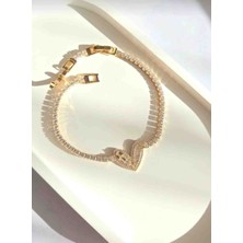 Güneş Takı Kalpli Zirkon Taşlı Gold Su Yolu Bileklik –taşlı Çelik Bileklik