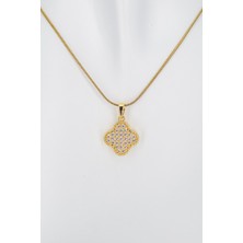 Stella Fortis Zirkon Taşlı Yonca Form Kadın Kolye - Çift Taraflı Altın Kaplama | Ultra Ince Işçilik