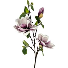 Nettenevime Yapay Çiçek Eva Açık  Mor Manolya 3 Çiçekli Uzun Dal 90CM Gerçeksi Doku
