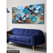 Evine Moda Turuncu Yapraklı Mavi Çiçekler Tek Parça Kanvas - Canvas Tablo