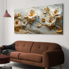 Evine Moda Gold Yapraklı Beyaz Çiçekler Tek Parça Kanvas - Canvas Tablo