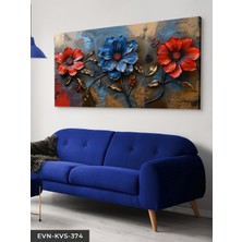 Evine Moda Mavi Kırmızı Çiçek Tek Parça Kanvas - Canvas Tablo
