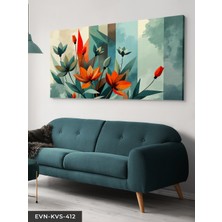 Evine Moda Kırmızı ve Yeşil Çiçekli Soyut Sanat Tek Parça Kanvas - Canvas Tablo