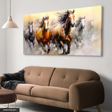Evine Moda Kahverengi Koşan Atlar Tek Parça Kanvas - Canvas Tablo