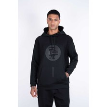 Ex-pent Erkek Regular Fit Siyah Kapüşonlu Baskılı Sweatshirt %100 Pamuk Kanguru Cep ile