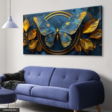 Evine Moda Mavi Gold Kelebek Tek Parça Kanvas - Canvas Tablo