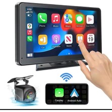 AteşTech 7" Kablosuz Carplay & Android Auto Araç Ekranı | 4K Çift Kameralı | IPS Dokunmatik | Çift Kameralı | Wifi | Tak-Çalıştır