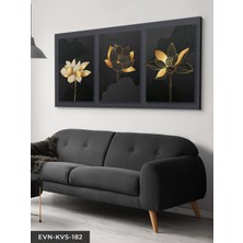 Evine Moda Gold Soyut Çiçekler Tek Parça Kanvas Canvas Tablo Tablo