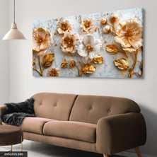 Evine Moda Üç Boyut Görünümlü Gold Detaylı  Çiçekler Tek Parça Kanvas - Canvas Tablo