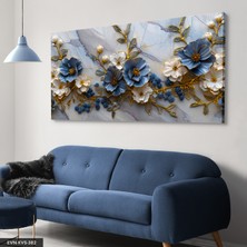 Evine Moda Mavi Beyaz Çiçekler Tek Parça Kanvas - Canvas Tablo