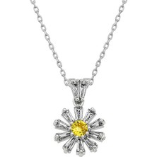 Erseyy 925 Ayar Gümüş Trapez Taşlı Çiçek Bayan Gümüş Kolye