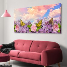 Evine Moda Pembe Çiçek ve Kelebekler Tek Parça Kanvas Canvas Tablo Tablo