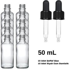 Labbakkal Cam Damlalıklı Ecza Şişe 50 ml Şeffaf - Siyah Kilitli 18 mm Kapak 10 Adet