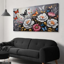Evine Moda Renkli Çiçekler ve Kelebekler Tek Parça Kanvas - Canvas Tablo