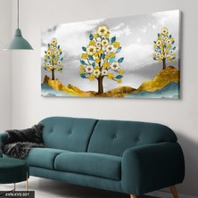 Evine Moda Ağaç Gold Yaprak Tek Parça Kanvas - Canvas Tablo