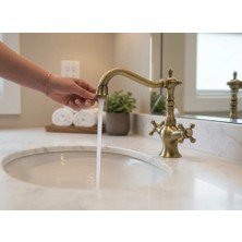 İsaoğlu Yapı Antik Gold Klasik Lavabo Bataryası Country Tasarım Eskitme Gold Rustik Lavabo Armatür