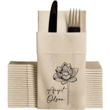 NapkinStore 12 Adet - Kumaş Dokulu Airlaid Premium Peçete ( Beyaz ) Afiyet Olsun Baskılı