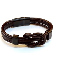 Herşey Nota Knot Core – Düğümlü Detaylı Kahverengi Deri Erkek BILEKLIK-1426