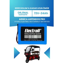 Electroll Arnica Aspendos Pro Uyumlu Batarya (Standart Kapasite) Lifepo4 72V 24AH Elektrikli Motorsiklet Bataryası