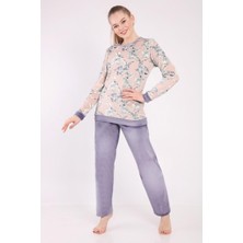 Dofi Kadın Mor Süper Soft Pijama Takımı Tavşan Desenli