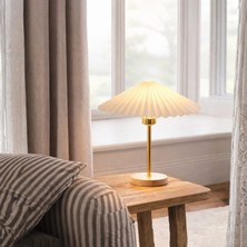 Homing Glow Ahşap Tabanlı Pileli Hareketli Başlık Gold Abajur