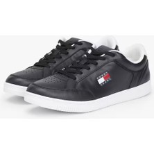 Tommy Hilfiger Erkek Uzun Bağcık Sistemli Nappa Deri Spor Ayakkabı - Siyah