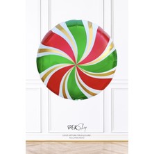 Pekshop Yeşil Kırmızı Gold Yuvarlak Şeker Folyo Balon